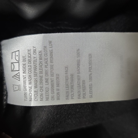 Colleen Lopez Sequin Sleeve Faux Leather Bomber Jacket Coat Small Black - Picture 8 of 9